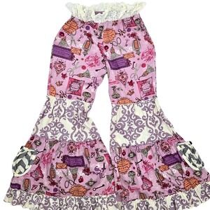 Mustard Pie Girls Purple Apothecary Damask Tiered Ruffle Bell Bottoms Size 12